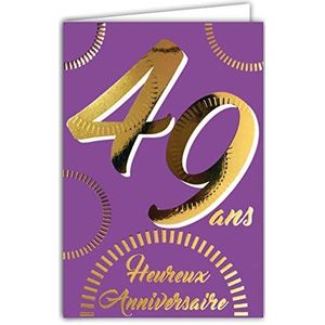 Afie 69-2449 verjaardagskaart, 49 goud, glanzend, gestructureerd, voor dames en heren, kleurrijke tekst, geschikt voor leeftijdsgroepen binnen, inclusief envelop, gemaakt in Frankrijk, ColorAges