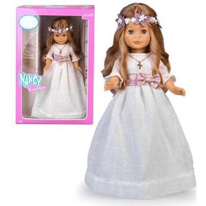 Nancy - Collectie Communie, pop, jurk van de eerste communie en bloemenkroon, blond, witte jurk, voor cadeau, nieuwe editie 2023, beroemd (NAL01000)