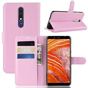 Cover-Discount Nokia 3.1 Plus hoes lederen tas case cover beschermhoes met kaartvakken roze