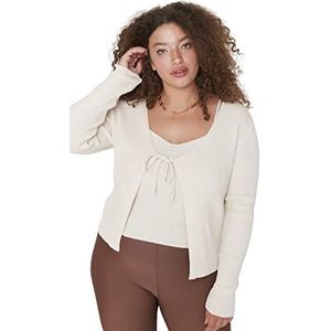 TRENDYOL Gilet en tricot pour femme - Coupe droite - Col en V - Grande taille, beige, 4XL grande taille