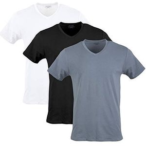 Gildan Set van 3 T-shirts voor heren, katoen, stretch, V-hals, wit/zwart, roet, flanel grijs (3 stuks), XL, Wit/Roet Zwart/Flanel Grijs (Set van 3)