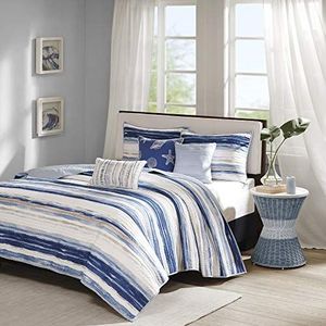 Madison Park Beddengoed Cottage kustdesign, bedrukt, zeester katoen, polyester, marineblauw, tweepersoonsbed / groot bed (228,6 x 228,6 cm)