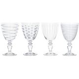 Mikasa - Set van 4 wijnglazen van kristal, decoratieve motieven en zilveren effect, Cheers by Mikasa-collectie, 340 ml