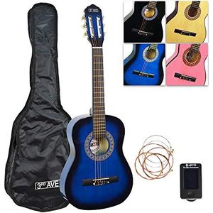 3rd Avenue Klassieke gitaar voor kinderen, maat 1/2, voor beginners, met nylon snaren, hoes, reservesnaren, digitaal stemapparaat - blauw