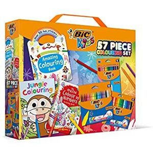 BIC Kids 18 kleurpotloden, 18 viltstiften, 18 krijten, 3 kleurboeken en 50 stickers