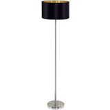 EGLO Vloerlamp Maserlo, 1 lamp textiel staande lamp, staande lamp van staal en stof, kleur: mat nikkel, zwart, goud, fitting: E27, incl. voetschakelaar