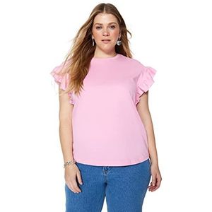 Trendyol T-shirt basique à col rond en tricot pour femme Coupe régulière, rose, XXL grande taille