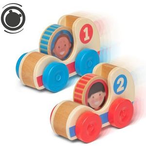 Melissa & Doug GO Tots racewagen van hout, 2 auto's en 2 schattige schijven, speelgoed van hout voor baby's, speelgoed om te ontwaken en te ontwikkelen, 12 maanden + cadeau voor jongens of meisjes