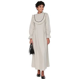 Trendyol Lange damesjurk met opstaande kraag, geweven in beige, 66, Beige