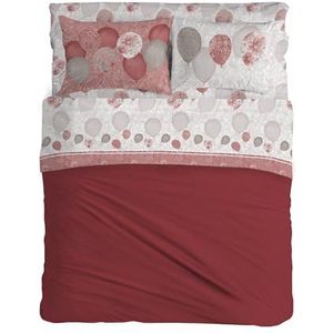 PENSIERI DELICATI Beddengoedset voor tweepersoonsbed, 100% katoen, beddengoedset voor tweepersoonsbed, 180 x 200 cm, met laken, bovenkant en 2 kussenslopen, gemaakt in Italië, motief rode ballonnen