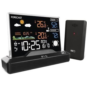 EMOS - Frameloos draadloos weerstation met buitensensor - thermometer, hygrometer, barometer, weersvoorspelling, geheugen - Radiogestuurde klok met wekker, kalender - Dubbel