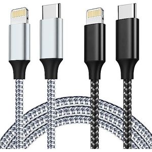 IDISON 2 stuks Lightning-kabel USB C MFi gecertificeerd type C 1 m + 2 m nylon kabel compatibel met iPhone 14/14 Pro/13/13 Mini/12/12 Pro MAX/XS/XR/SE/iPad