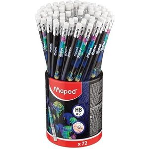 Maped - Crayons Graphite Deepsea - Crayons à Papier HB Embout Gomme - Forme Triangulaire Ergonomique - Mine Résistante - Pot X72