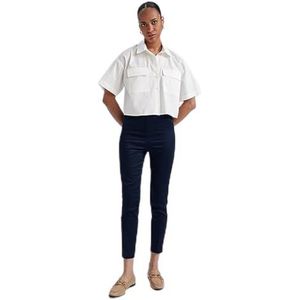 DeFacto Pantalon Palazzo pour femme - Coupe droite - Taille haute - Avec poches - Cigarette Valentina, bleu marine, 42