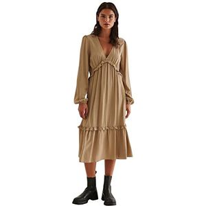 NA-KD Midi-jurk voor dames, casual, ballonmouwen, midi-jurk, Donker beige