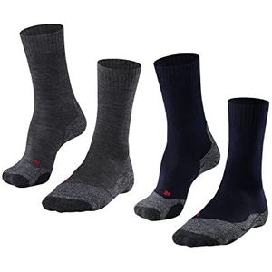 FALKE TK2 2 paar wandelsokken dames wollen sokken grijs blauw versterkt, zonder patroon met gemiddelde wattering lang warm om te wandelen, meerkleurig (assortiment 10)