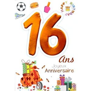 Age Mv 69-2016 verjaardagskaart voor 16e verjaardag, voor meisjes, motief: roller, geschenken, hamburger, basketbal, voetbal, nagellak, Happy Birthday