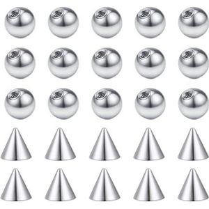 Besyvvin 25 piercingballen, 1,2 mm, zilver, reservebal om te schroeven, 3 mm, 4 mm, 5 mm, 6 mm, voor neuspiercing, lip, wenkbrauwen, roestvrij staal, Roestvrij staal