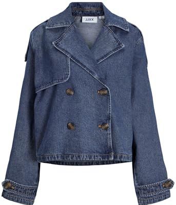 JACK & JONES Jxcarlie Short Ls Denim Trenchcoat Dnm Damesjas, Medium blauwe denim, XL