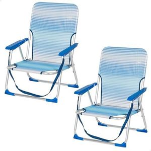AKTIVE Set van 2 opvouwbare strandstoelen, 44 x 35 x 72 cm, blauw gestreept, zithoogte 23 cm, aluminium frame, textielweefsel, kantelbeveiliging, schoudergreep, belastbaar tot 110 kg,