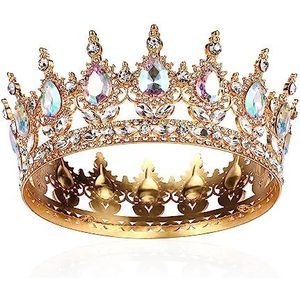 Volledige ronde diadeem voor meisjes, kristallen koninginnenkroon, barokke diadeem met fonkelende strassteentjes, prinsessenhoofdtooi sieraden voor carnaval, koninginnenkostuum, bruiloft,, Metaal