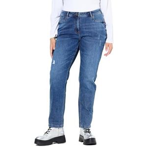 Ulla Popken Boyfriend-jeans, Destroy-effect, brede pijpen, comfortabele broek voor dames, Denim blauw
