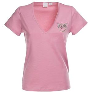 Pinko Turbato T-shirt col V Jersey Logo Birds Broderie + clous femme, N98_Fumée orchidée, XXS