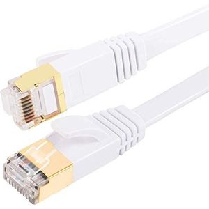 Fosto Cat7 Ethernet-kabel, 30 m, Cat7, plat, RJ45, hoge snelheid, 10 Gbit/s, LAN, internet, voor Xbox, PS4, modem, router, switch, pc, tv-box, 2 m wit