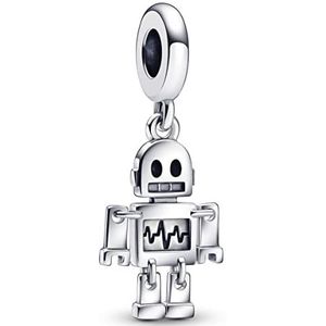 Pandora Bete-Bot 792250C01 – sterling zilver – dangle met email zwart en wit, één maat, sterling zilver, geen edelsteen, One Size, Sterling zilver, Geen edelsteen