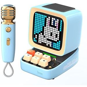Divoom Ditoo-Mic draagbare Bluetooth luidspreker Pixel Art LED met draadloze karaoke-microfoon, app-gestuurd display, RGB-toetsenbord, games, alarmen voor volwassenen/kinderen, feest thuis.