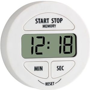 TFA Dostmann Digitale timer en stopwatch 38.2022.02, klein en handig, magnetisch, met geheugenfunctie, wit, kunststof, 55 x 17 x 55 mm (l x b x h)