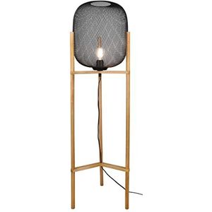 Reality Leuchten Calimero R40561032 Vloerlamp van metaal mat zwart en exclusief hout 1 x E27