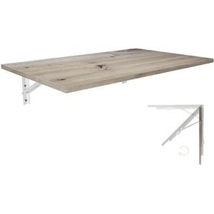 KDR Produktgestaltung Wandtafel, inklapbaar, tafelblad, 80 x 50 cm, eiken as, eettafel, keukentafel voor aan de muur, bartafel, hoge tafel, opvouwbare wandtafel, voor