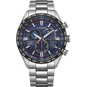 Citizen Eco-Drive heren chronograaf horloge met titanium armband, Blauw, armband
