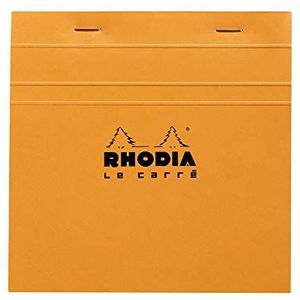 RHODIA 148200C - Bloc-Notes Agrafé N°148 Orange - 14,8x14,8 cm - Petits Carreaux - 80 Feuilles Détachables - Papier Clairefontaine Blanc 80G - Couverture en Carte Enduite Souple et Résistante - Basics