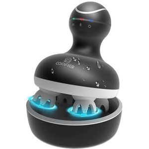 Comfier Appareil de massage électrique pour cuir chevelu - Appareil de massage de la tête portable - Étanche - Sans fil et rechargeable - Avec 4 têtes de massage pétrissage pour la relaxation -