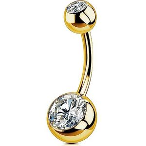 OUFER 14G navelpiercing, titanium, goudkleurig, balletjes, lang, staafje, dubbele edelsteen, sieraden dames, heren, 8, 10, 12, 14, 16 mm, Titanium