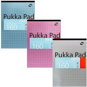 Pukka Pad, A4 notitieblok, 160 pagina's, 80 g/m², 8 mm fijne lijnen en rand, 4-gats-binding voor eenvoudig opbergen, 29,7 x 21 cm, 3 verschillende kleuren