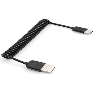 System-S USB type C 3.1 naar USB 2.0 spiraalkabel datakabel oplaadkabel adapter 50 cm - 100 cm zwart