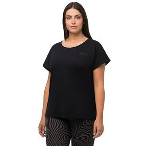Ulla Popken Loungewear-shirt, oversized, Love Stickerei, ronde hals, halbarm T-shirt voor dames, zwart.
