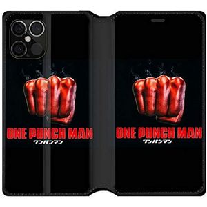 Beschermhoes van leer voor iPhone 12 / 12 Pro, Manga One Punch Man, flip-case-motief