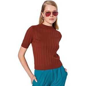 Trendyol Pull pour femme Slim Fit Basic avec col debout, marron, M