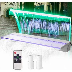 Happybuy Rechthoekige zwembadfontein, 36,2 x 3,2 x 8,1 inch, zwembadwaterval, afstandsbediening, led, waterval, rechthoekig, fontein-overloop, licht met 17 kleuren, omschakelbaar, zilverkleurig