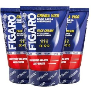 Figaro Crème Visage Après-Barbe Anti-rides avec Protection UVA-UVB, Action Revitalisante, Anti-Stress et Nourrissant - 3 x 100 ml