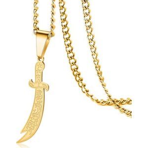 VASSAGO Zwaardketting voor dames en heren, Zulfiqar zwaardketting, Imam Ali Zulfiqar met Arabische runenhanger, talisman sieraden, religieus amulet, Roestvrij staal, Geen edelsteen