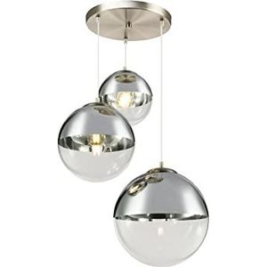 Globo Hanglamp Varus 3 lampen met heldere glazen en verchroomde bollen