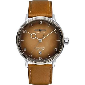 Zeppelin Heren analoog Zwitsers kwartsuurwerk horloge met leren armband 8046-4, bruin/zilverkleuren, één maat, klassiek, Bruin/zilverkleurig, klassiek