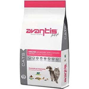 Avantis Pet Cats - Voeding voor volwassen katten - Alle soorten rassen - 7,5 kg - licht verteerbaar met vis, kip en granen - 100% compleet en uitgebalanceerd droogvoer