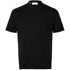 Selected Homme Slhberg Ss Knit Polo Noos Poloshirt voor heren, zwart.
