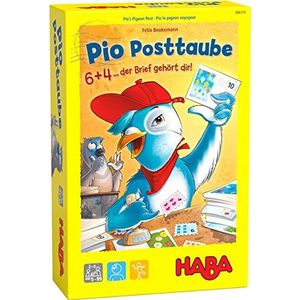 Pio Posttaube: 1 poststempel van hout, 20 grote kaarten, 53 briefmarkeringen, 1 stempelissen-puzzels, 1 spelhandleiding.